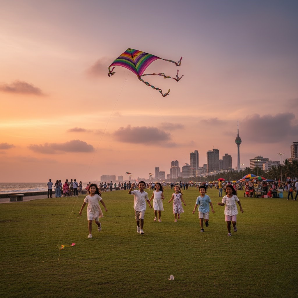 Children playing in the Galle Face area in Colombo Sri Lanka