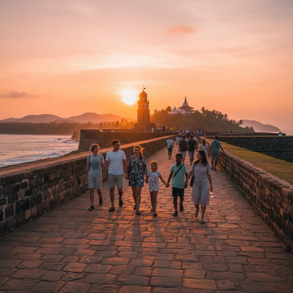 Foreigners Roaming on the Galle fort at sun set time Sri Lanka